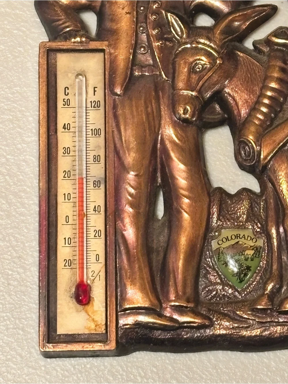 Vintage-Style Souvenir Copper Miner & Mule Wall Thermometer - Colorado